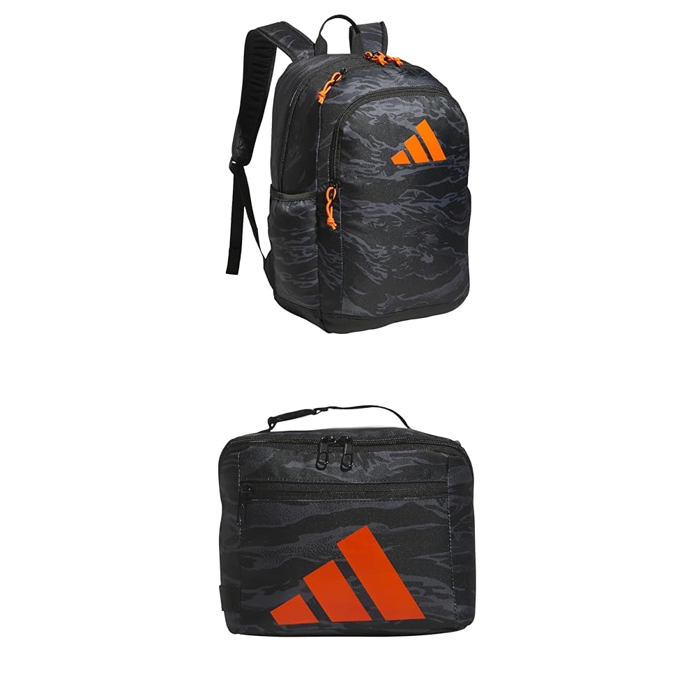 adidas Affiliate Small Backpack for Women and Men, Durable Bag with Laptop Sleeve, Essential Camo Black/Orange, One Size