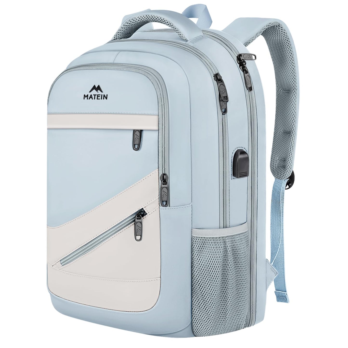 MATEIN Travel Laptop Backpack, 17 Inch Work TSA Approved Carry on Backpack, Large Computer Business Bag for Men Women with USB Port and Trolley Sleeve, College School Rucksack Book Bag, Grey