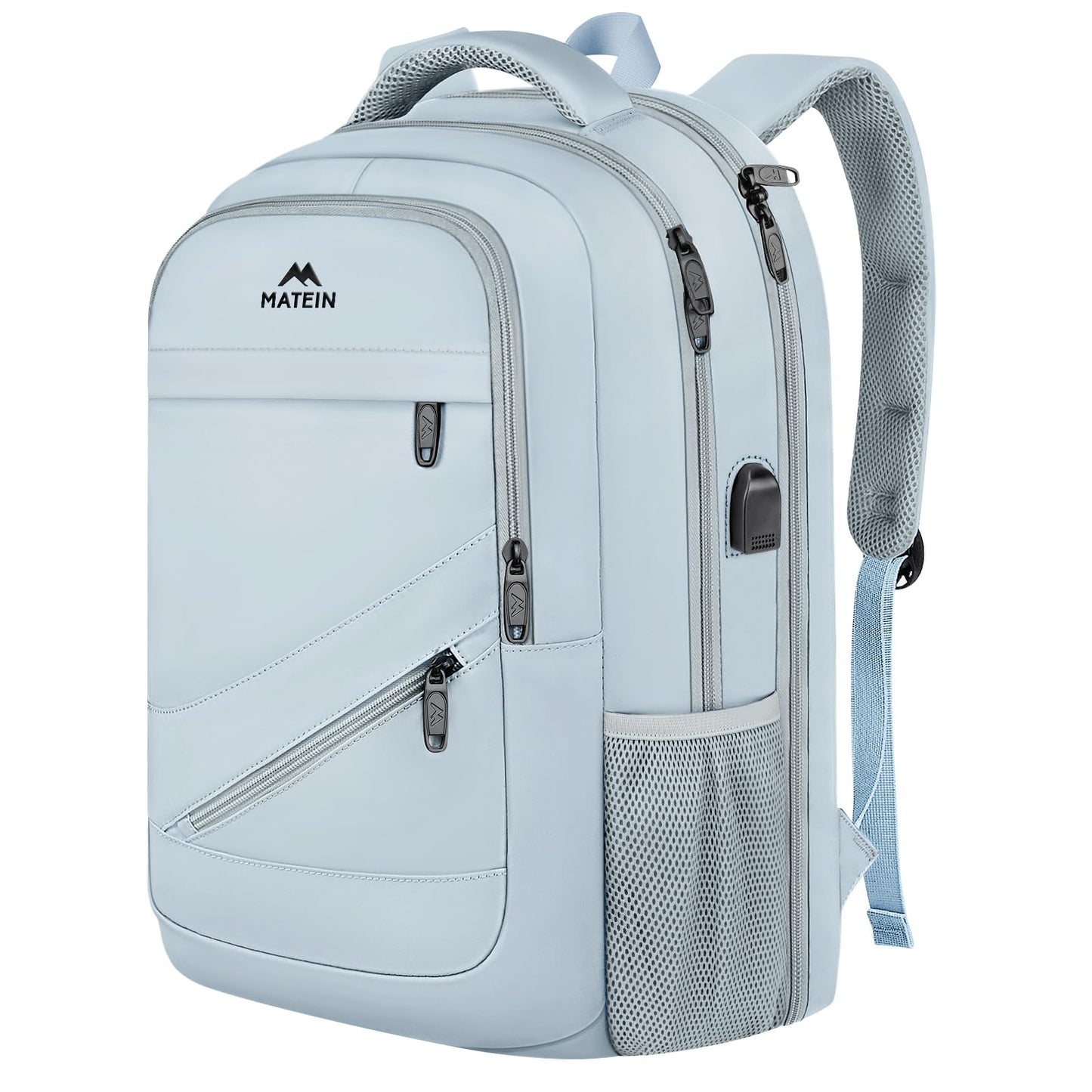 MATEIN Travel Laptop Backpack, 17 Inch Work TSA Approved Carry on Backpack, Large Computer Business Bag for Men Women with USB Port and Trolley Sleeve, College School Rucksack Book Bag, Grey