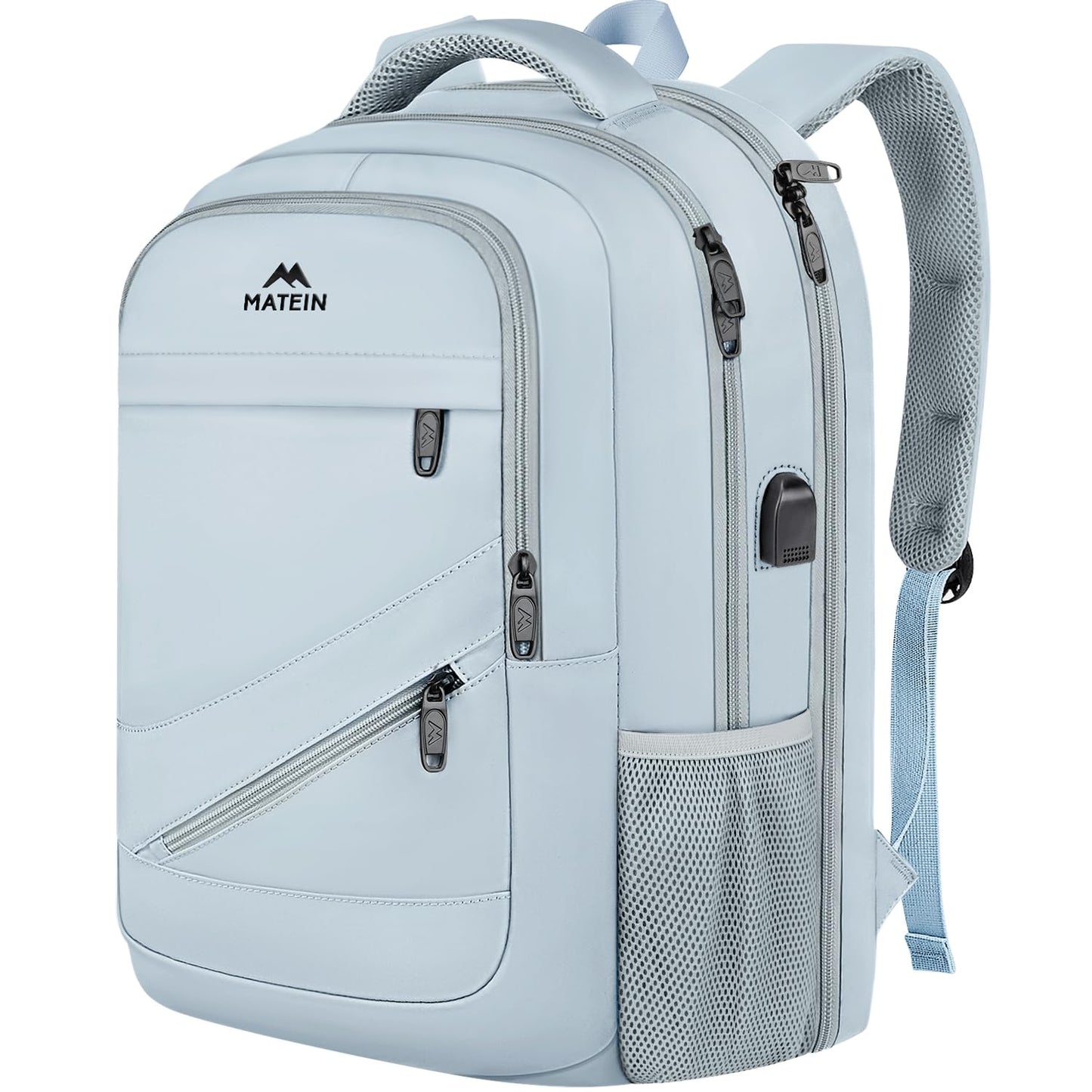 MATEIN Travel Laptop Backpack, 17 Inch Work TSA Approved Carry on Backpack, Large Computer Business Bag for Men Women with USB Port and Trolley Sleeve, College School Rucksack Book Bag, Grey