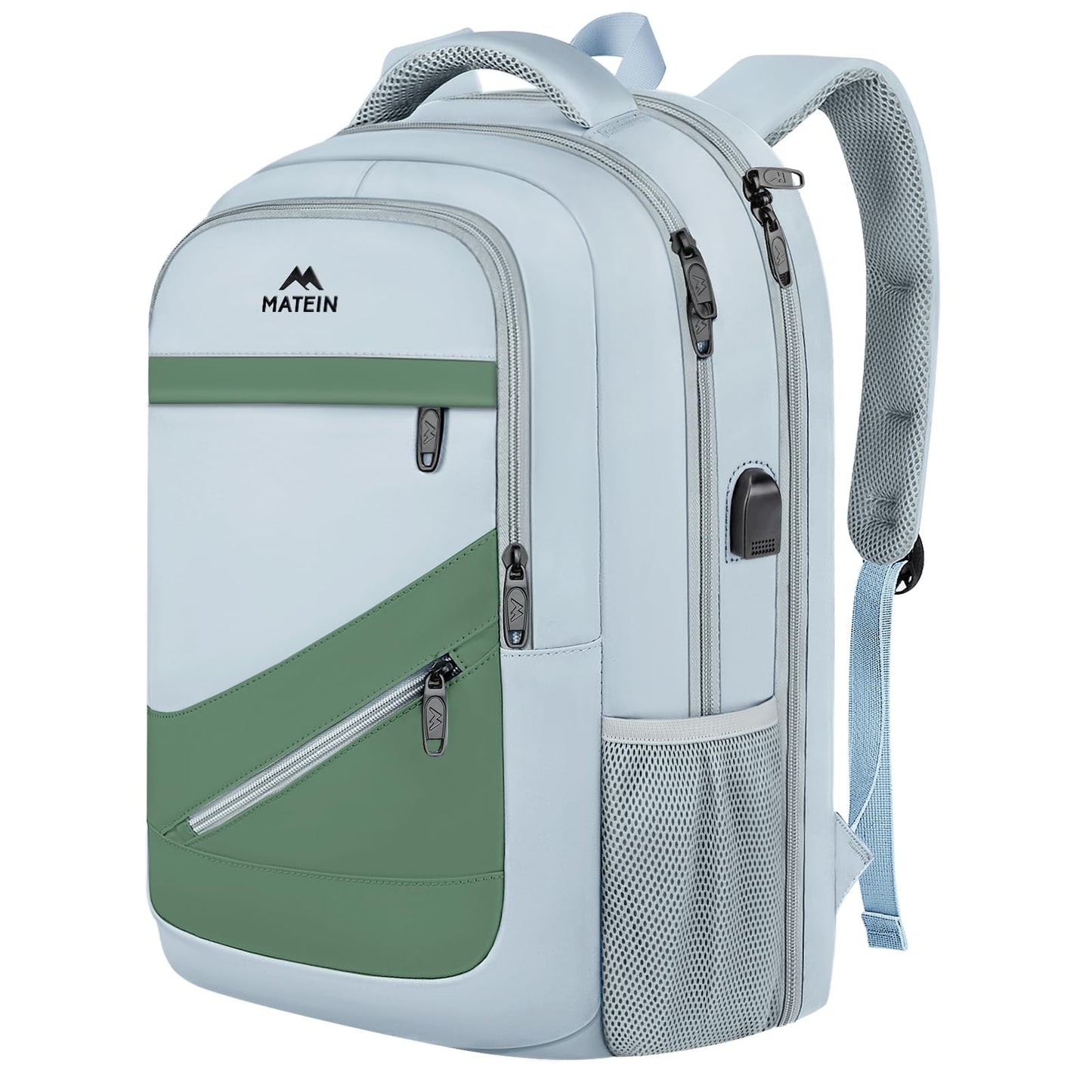 MATEIN Travel Laptop Backpack, 17 Inch Work TSA Approved Carry on Backpack, Large Computer Business Bag for Men Women with USB Port and Trolley Sleeve, College School Rucksack Book Bag, Grey