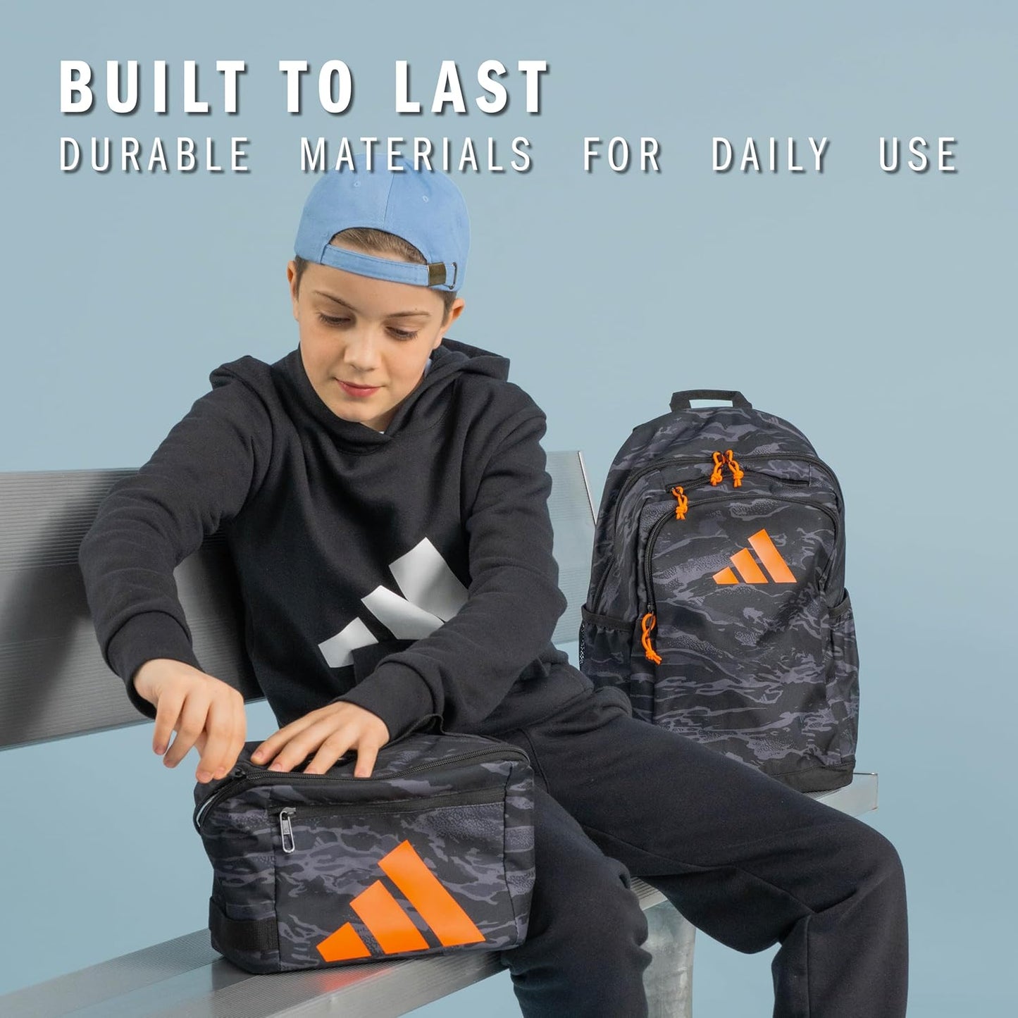 adidas Affiliate Small Backpack for Women and Men, Durable Bag with Laptop Sleeve, Essential Camo Black/Orange, One Size