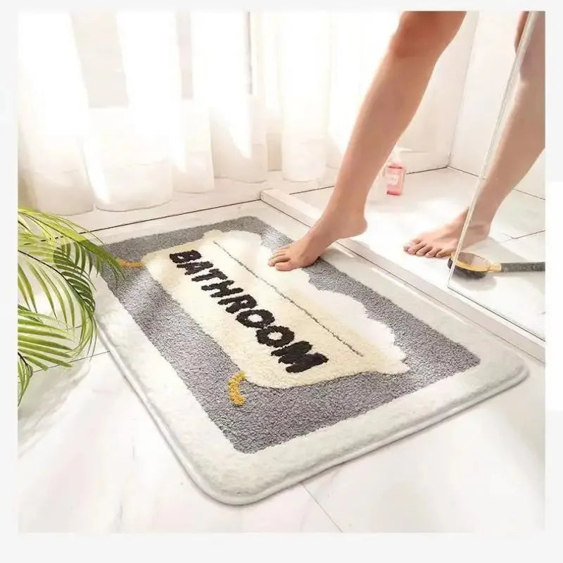 VIKAMA Faux Cashmere Floor Mats Bathroom Water Absorbent Foot Mats Non-slip Bathroom Cartoon Entry Floor Mats