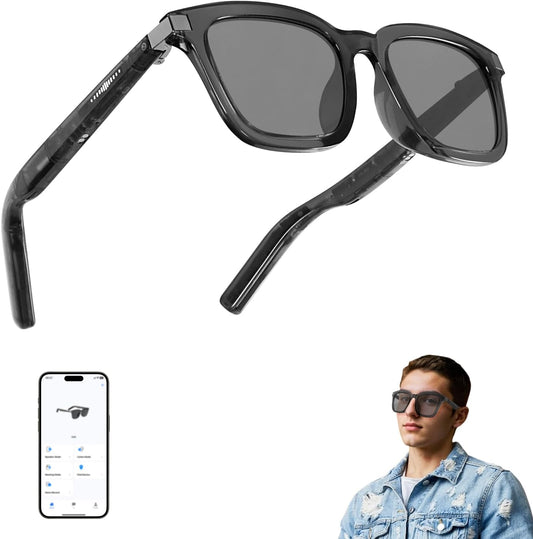 Smart AI Bluetooth Glasses for Women/Men with 144 Language Instant Translation & Interpretation, Outdoor Mode UV Protection, Touch Control and Voice Control- Large Frame Design(Gray)