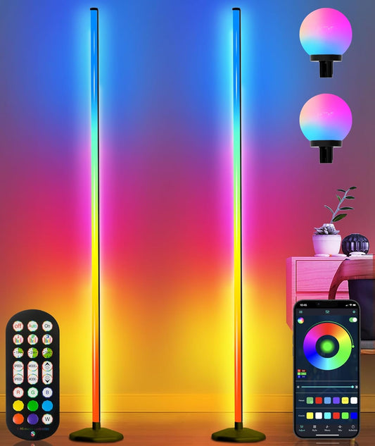 2PCS Corner Floor Lamp,70" Smart RGBW LED Corner Lamp with Glow Ball Light,16 Million Colors Changing LED Lamp with Remote and App Control,Music Sync&Timing Smart Floor Lamp for Living Room
