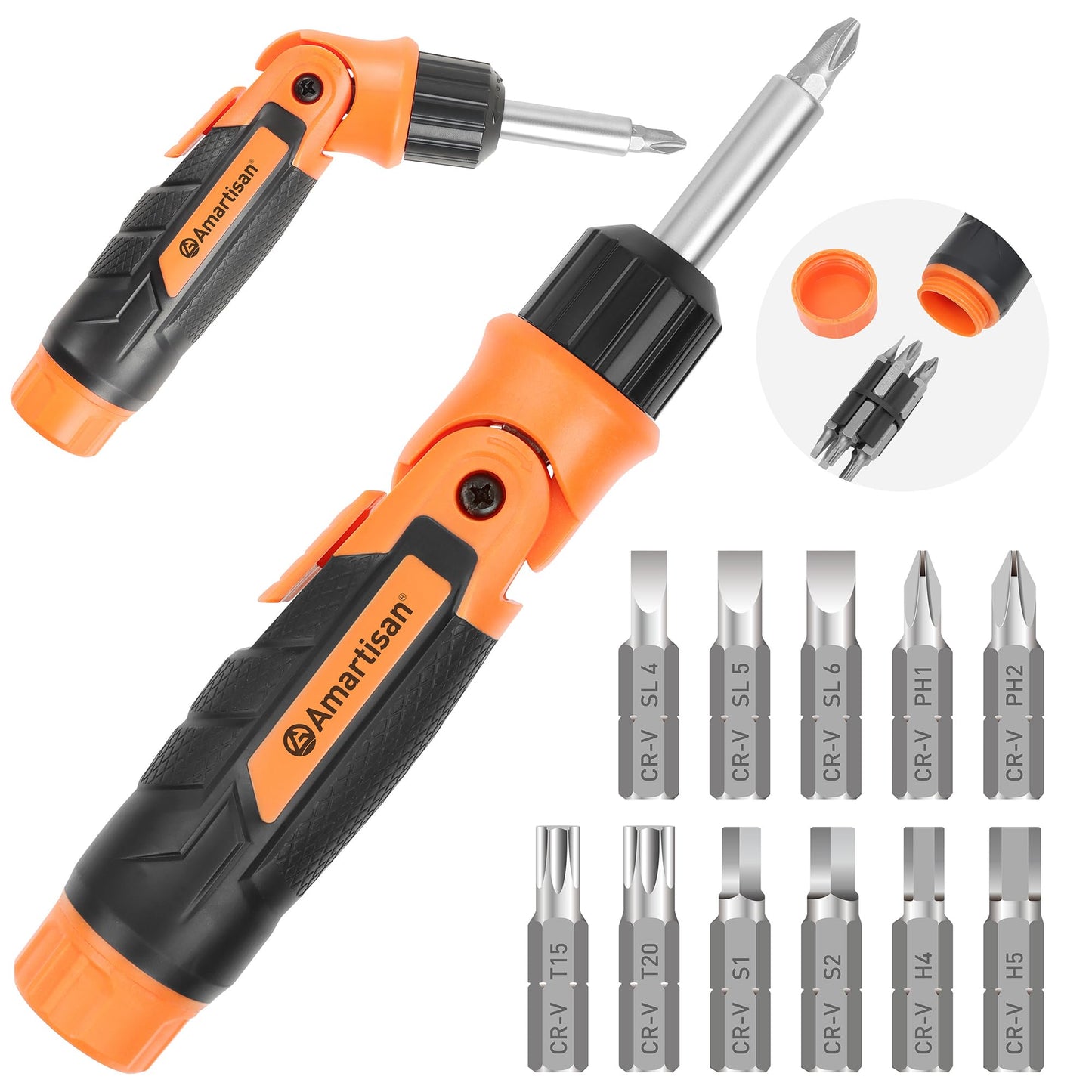 Amartisan 18-in-1 Multi-bit Screwdriver Set Tool All in One, Portable Multi-Purpose Screwdriver, Slotted/Philips/Pozi/Torx/Square,Nut Driver