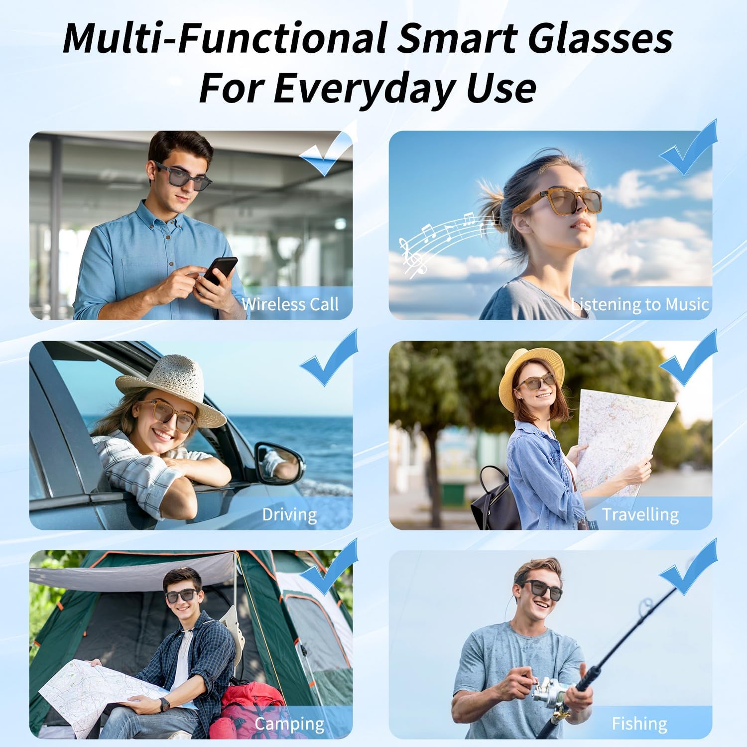 Smart AI Bluetooth Glasses for Women/Men with 144 Language Instant Translation & Interpretation, Outdoor Mode UV Protection, Touch Control and Voice Control- Large Frame Design(Gray)