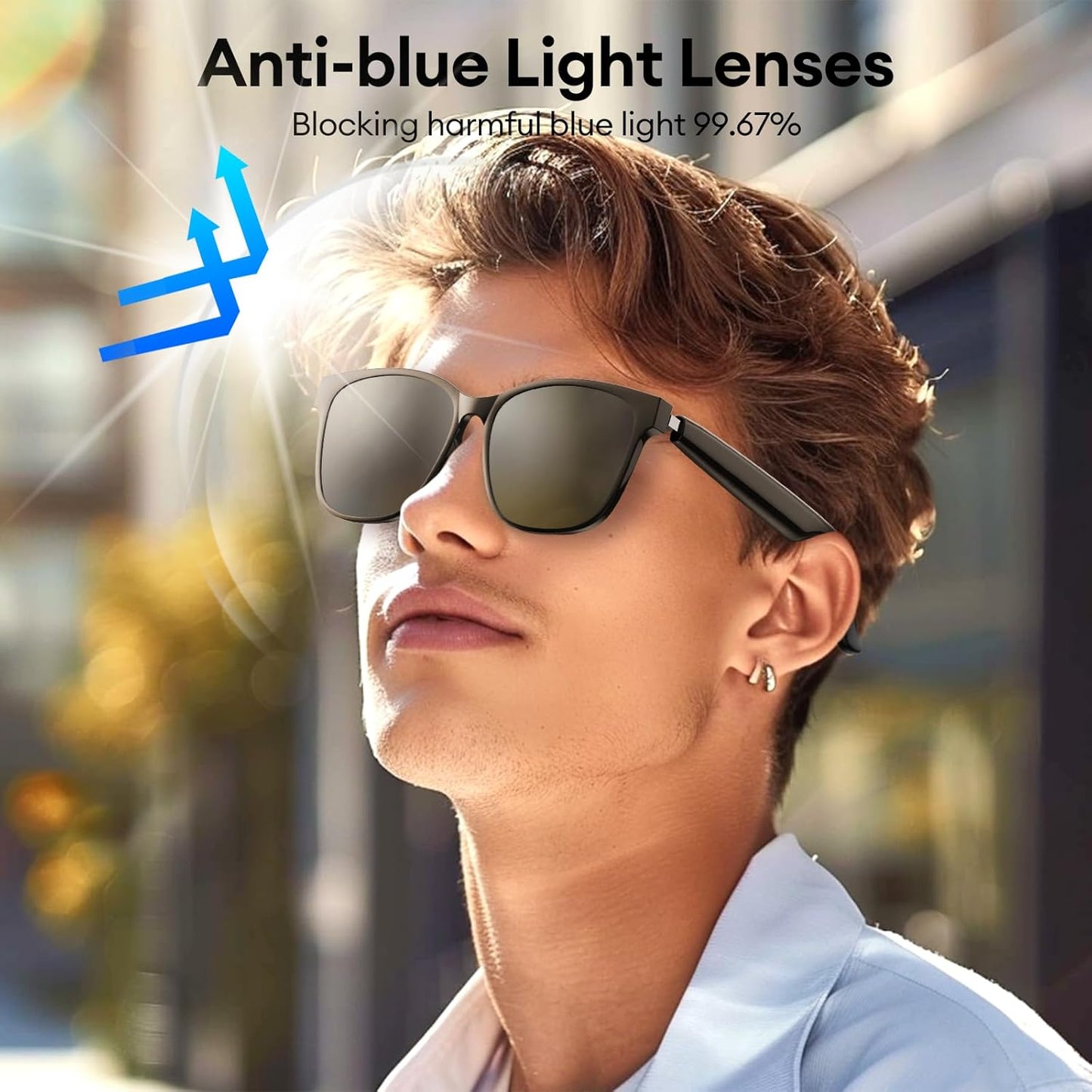 AI Smart Glasses, Bluetooth 5.4 Translation Glasses with 144 Language & Accents, Blue Light Filtering Lenses, Multifunctional Smart Glasses for Men Women, Travel Meeting Trade Business HY-C8 Black