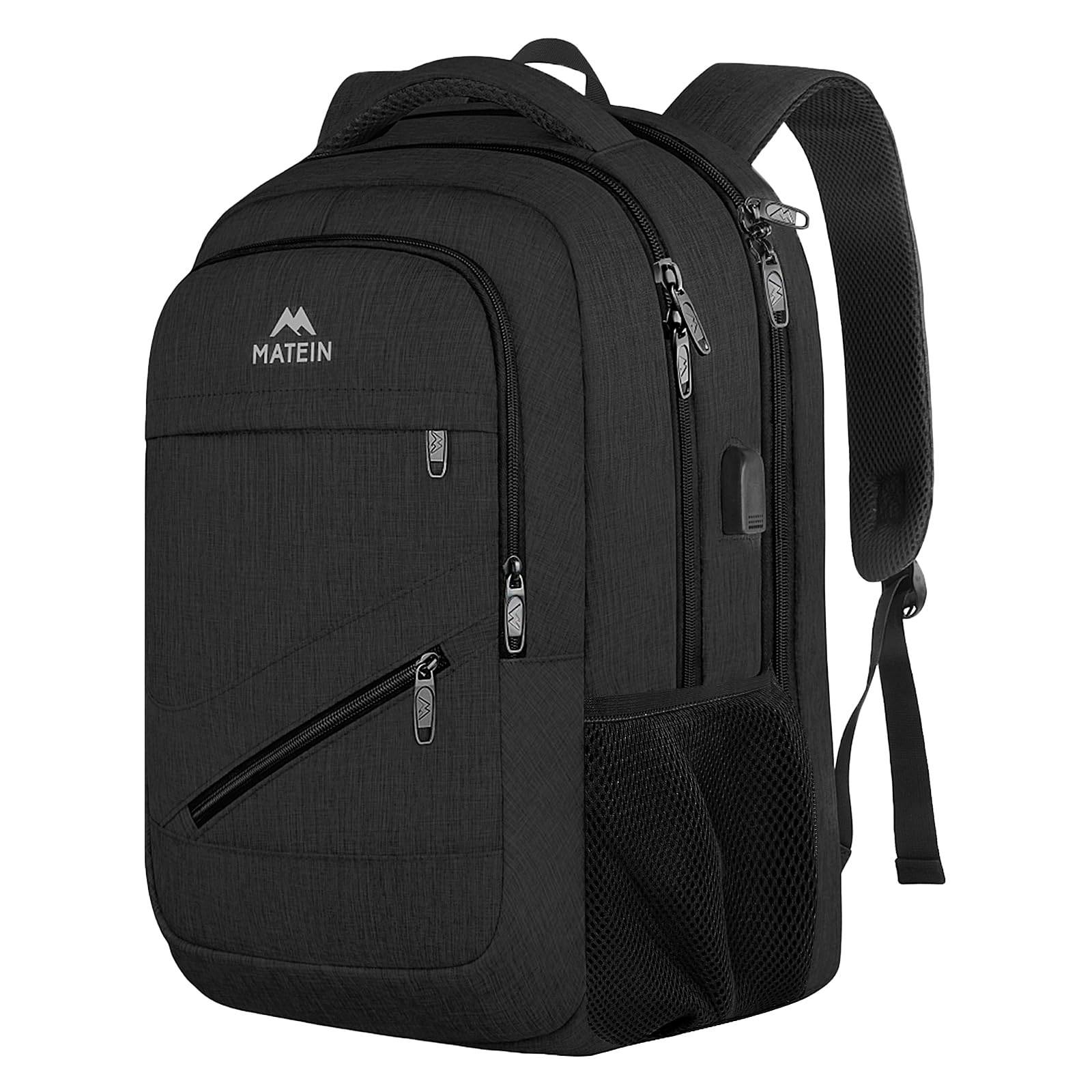 MATEIN Travel Laptop Backpack, 17 Inch Work TSA Approved Carry on Backpack, Large Computer Business Bag for Men Women with USB Port and Trolley Sleeve, College School Rucksack Book Bag, Grey
