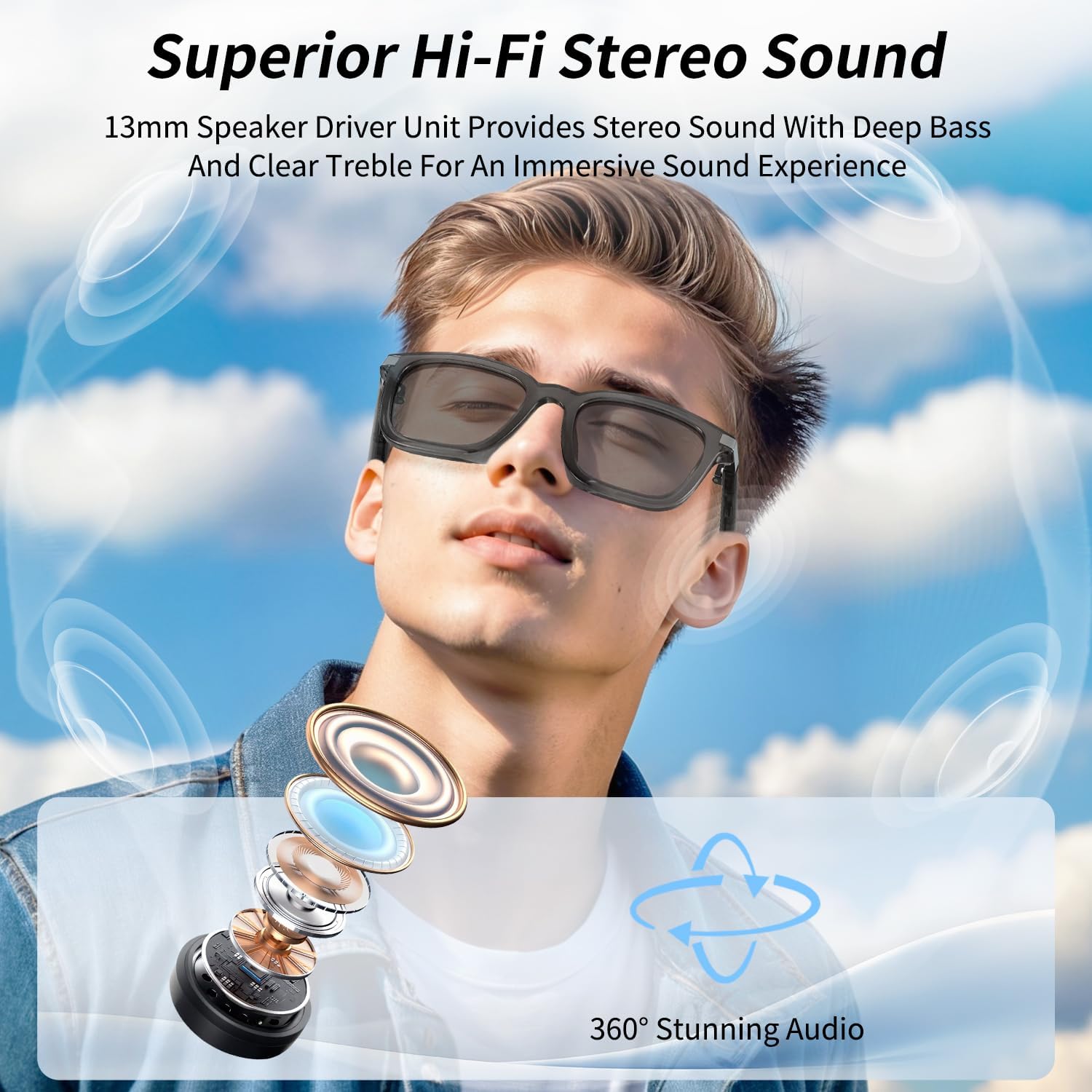 Smart AI Bluetooth Glasses for Women/Men with 144 Language Instant Translation & Interpretation, Outdoor Mode UV Protection, Touch Control and Voice Control- Large Frame Design(Gray)