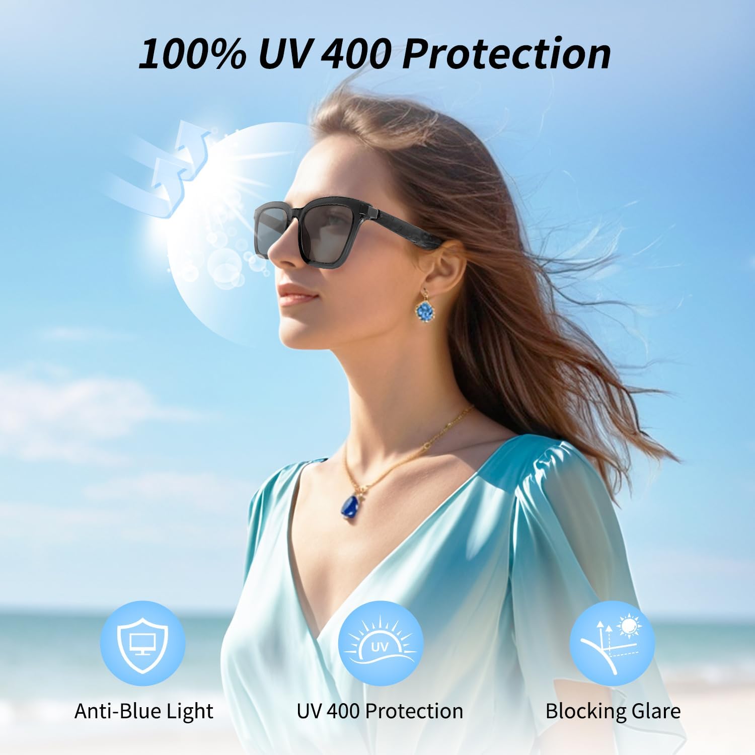 Smart AI Bluetooth Glasses for Women/Men with 144 Language Instant Translation & Interpretation, Outdoor Mode UV Protection, Touch Control and Voice Control- Large Frame Design(Gray)