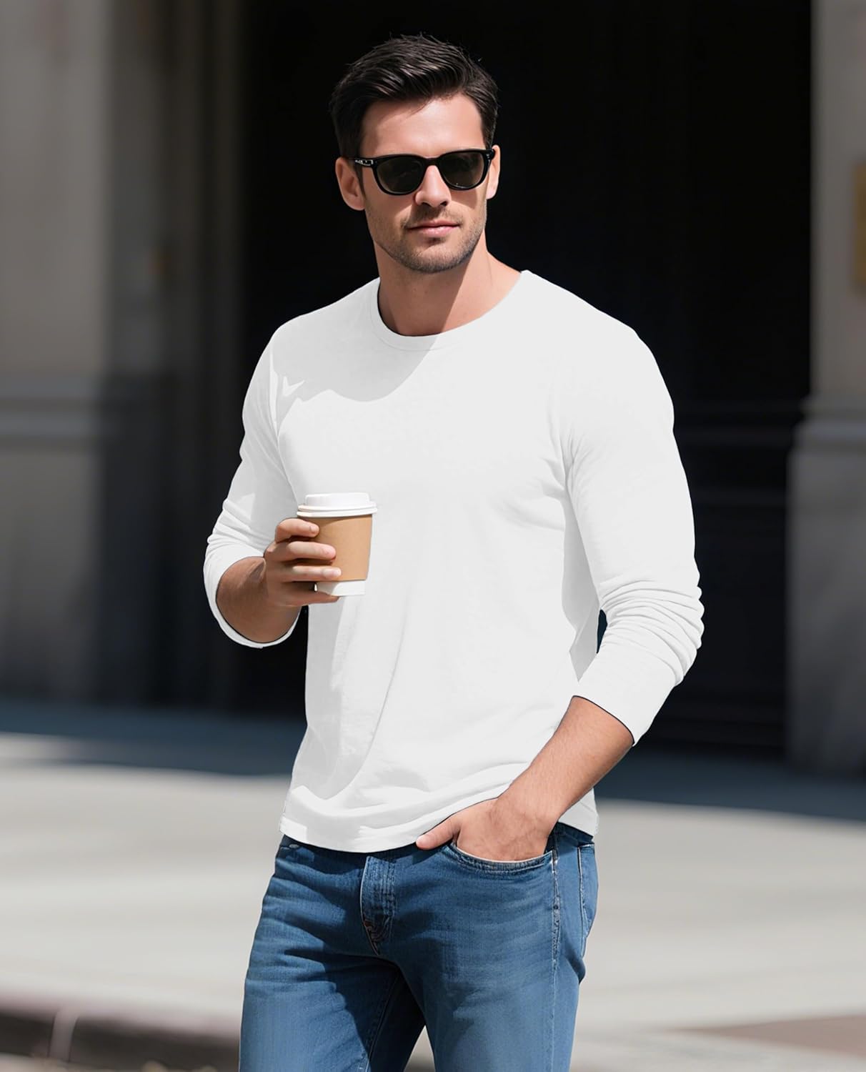 EKLENTSON Men's Cotton Crewneck T-Shirts Long Sleeve Plain Tee Moisture Wicking Casual Tshirts Solid Color