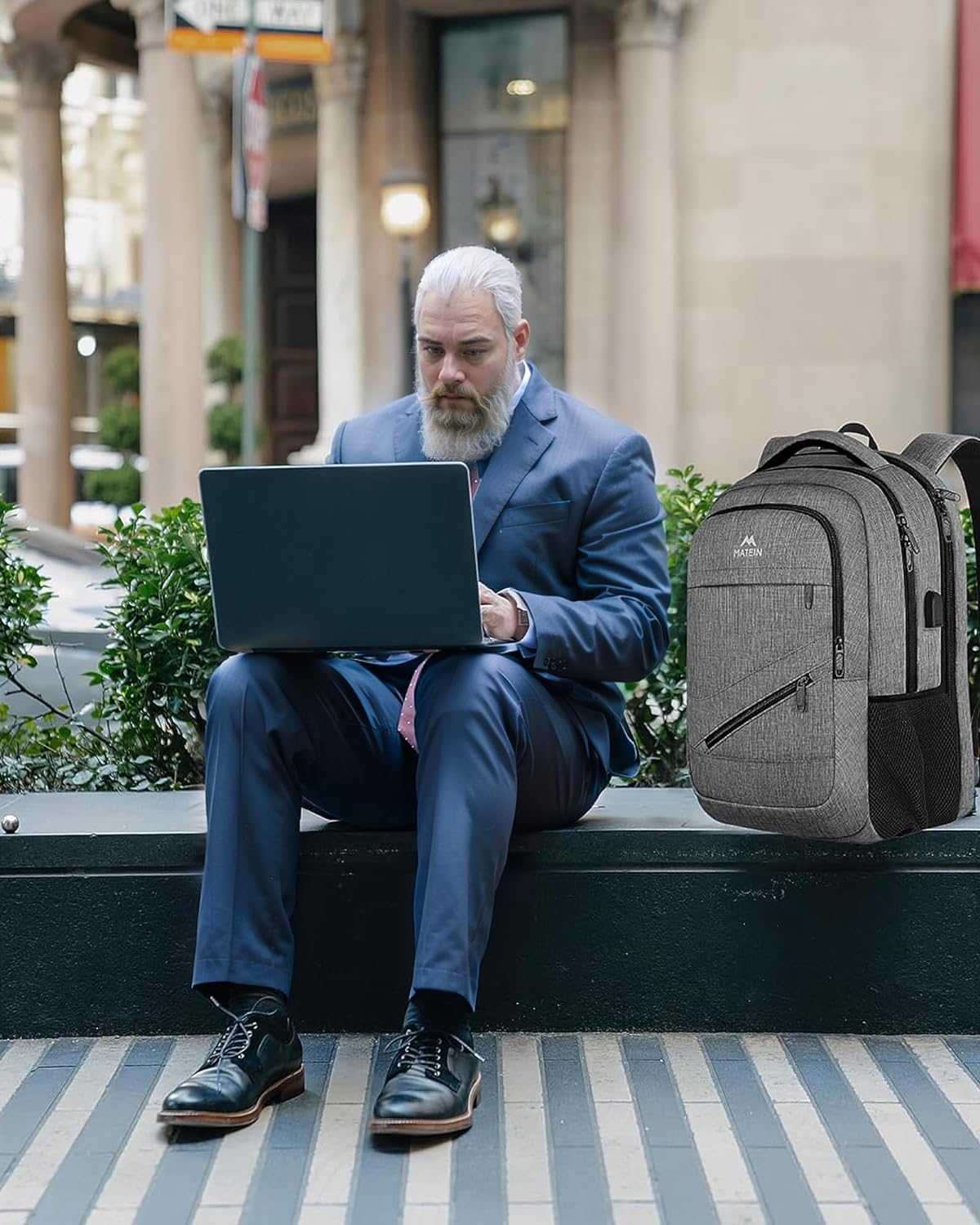 MATEIN Travel Laptop Backpack, 17 Inch Work TSA Approved Carry on Backpack, Large Computer Business Bag for Men Women with USB Port and Trolley Sleeve, College School Rucksack Book Bag, Grey