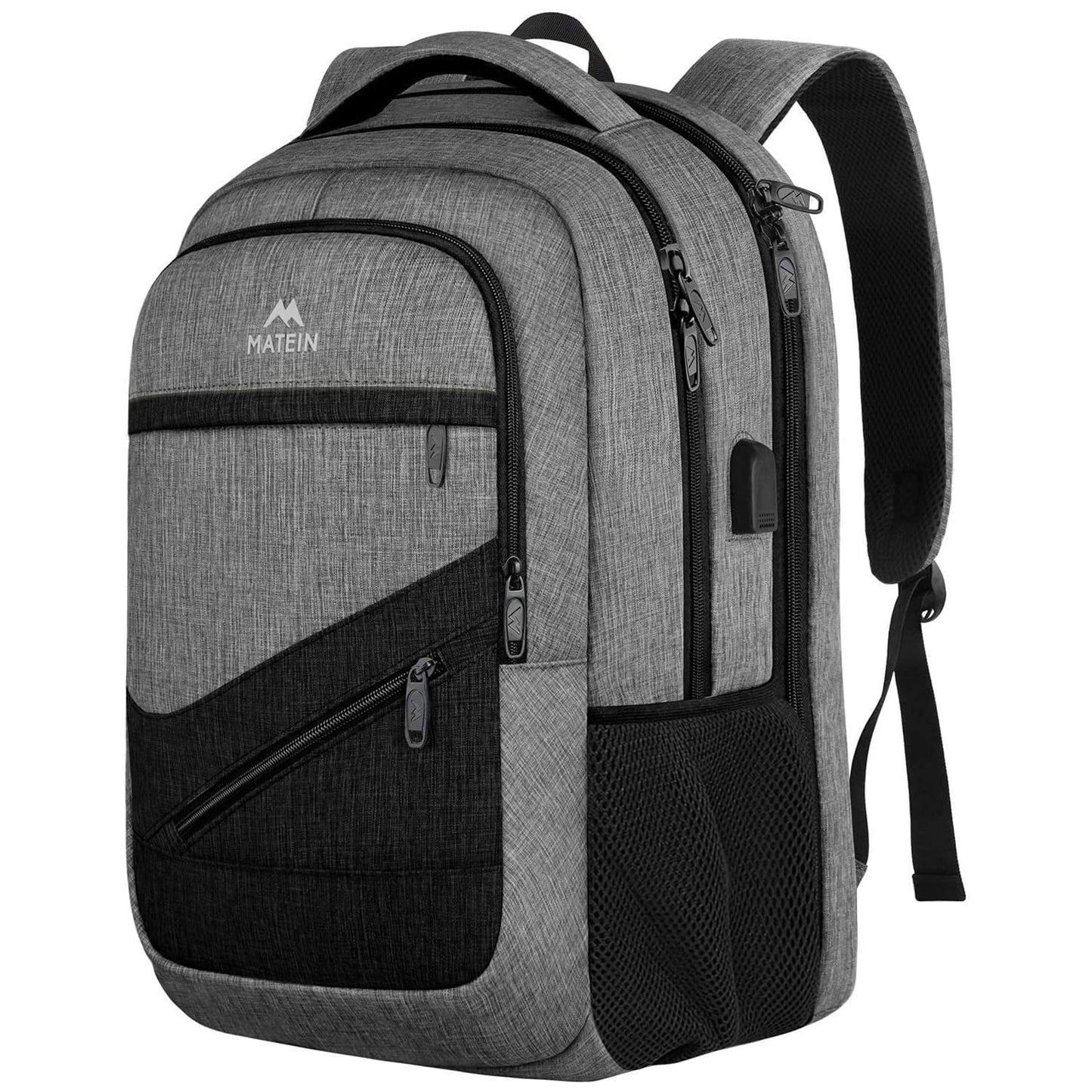 MATEIN Travel Laptop Backpack, 17 Inch Work TSA Approved Carry on Backpack, Large Computer Business Bag for Men Women with USB Port and Trolley Sleeve, College School Rucksack Book Bag, Grey