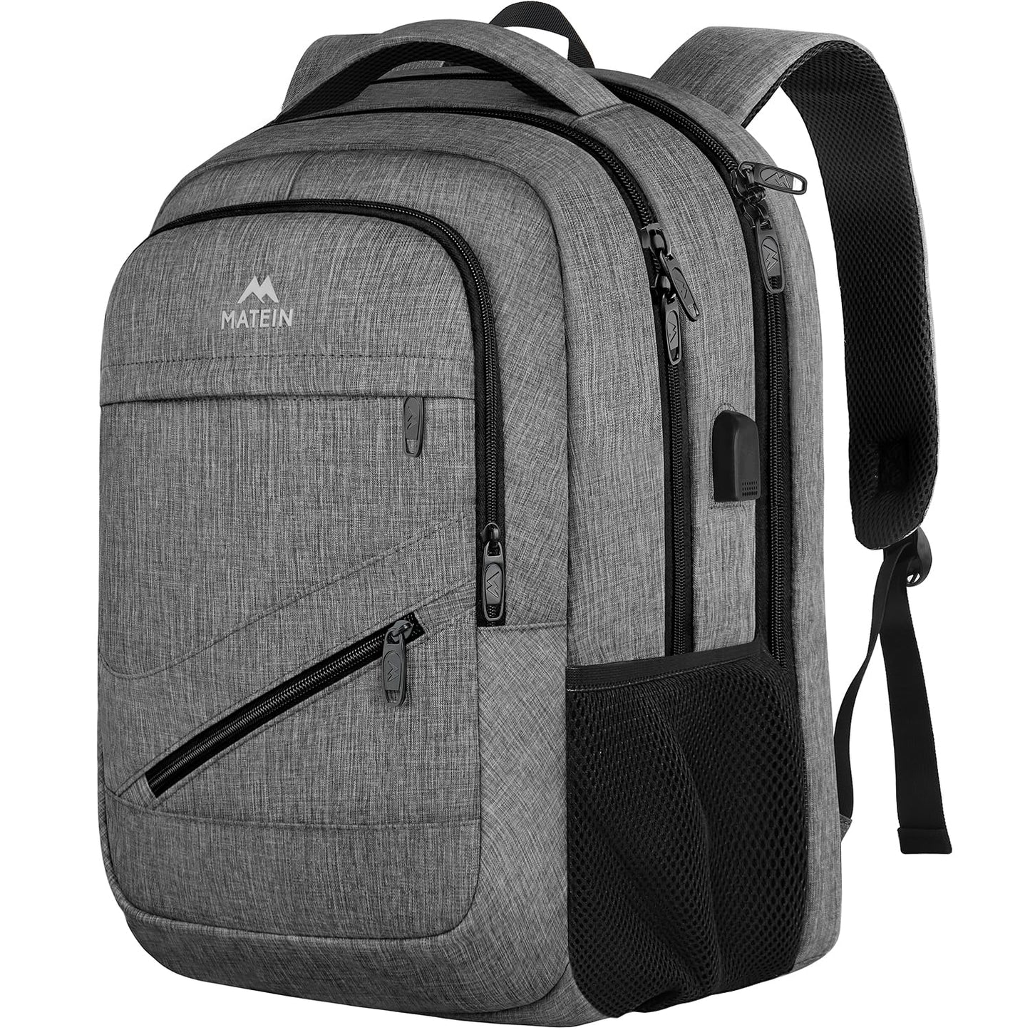 MATEIN Travel Laptop Backpack, 17 Inch Work TSA Approved Carry on Backpack, Large Computer Business Bag for Men Women with USB Port and Trolley Sleeve, College School Rucksack Book Bag, Grey
