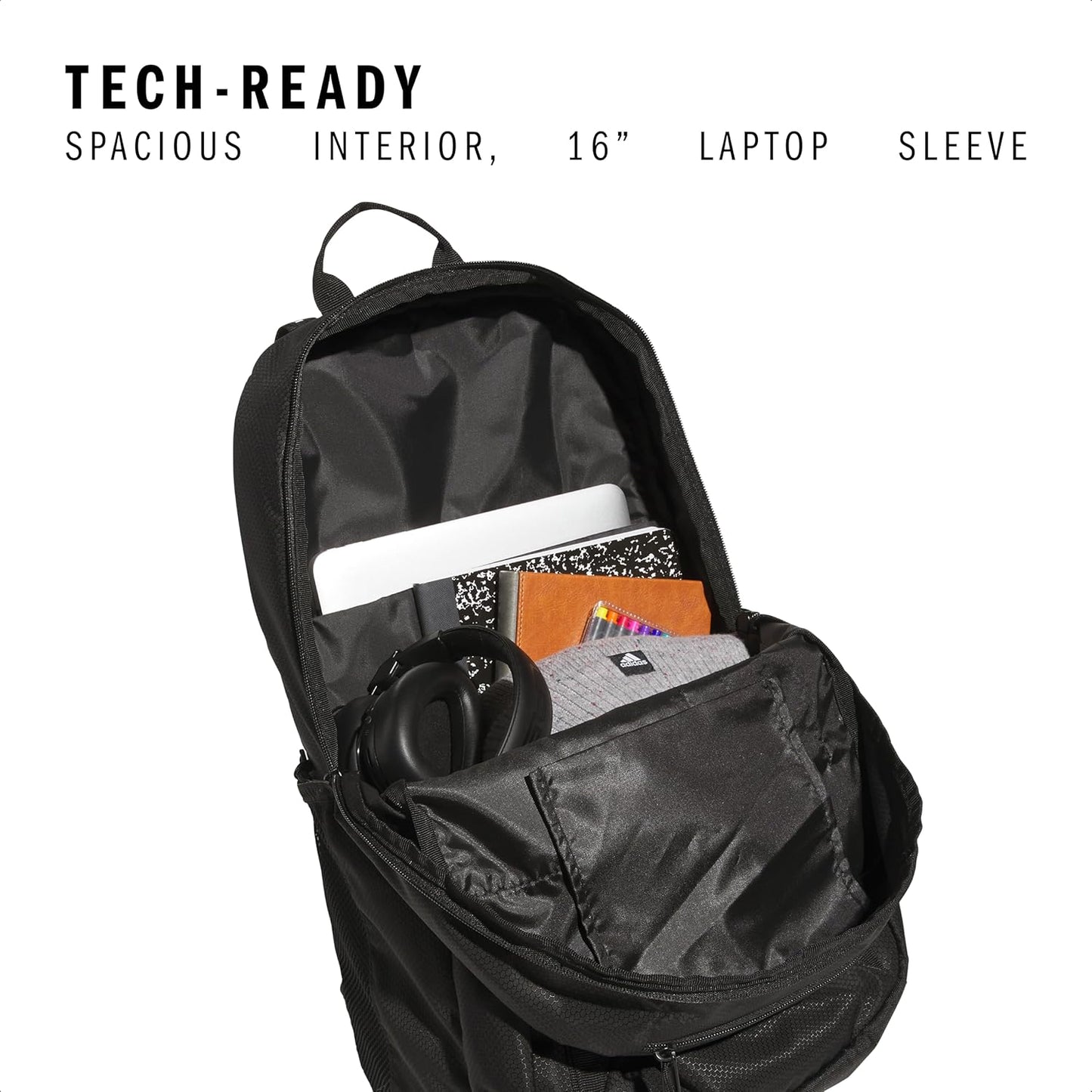 adidas Excel Backpack for Men & Women – Durable Large Athletic Laptop Bag, 7.0/Black, One Size