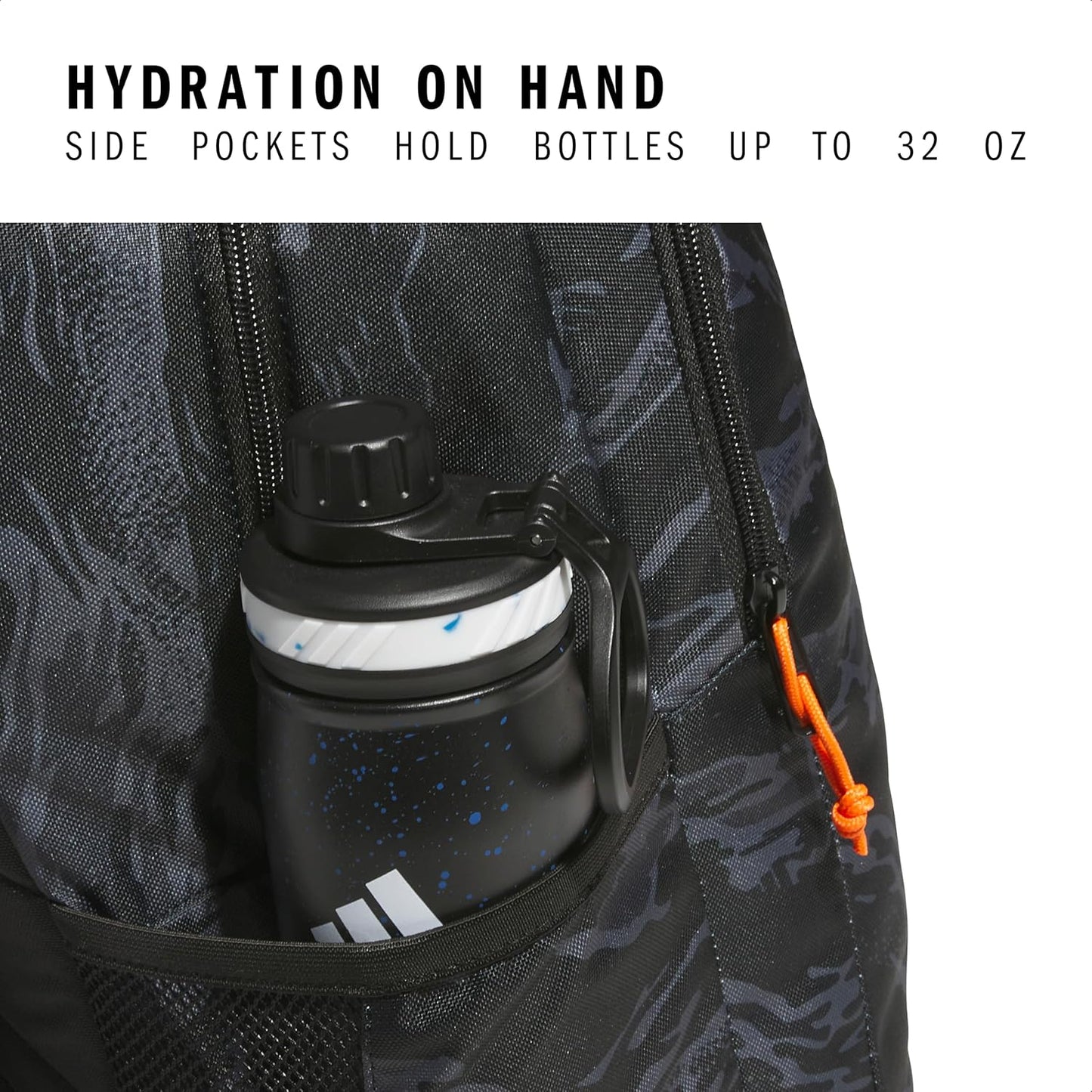 adidas Affiliate Small Backpack for Women and Men, Durable Bag with Laptop Sleeve, Essential Camo Black/Orange, One Size