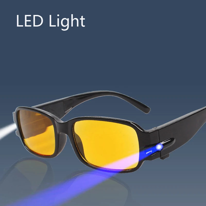 LED Light Reading Glasses Clear Occhiali Da Lettura +1.00 +1.50 +2.00 +2.50 +3.00 +3.50 +4.00 Diopter Night Presbyopic Glasses