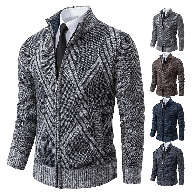Spring Autumn Knit Cardigan Men Sweater Coat Man Clothes Brown Grey Brand Male Knitting Jackets