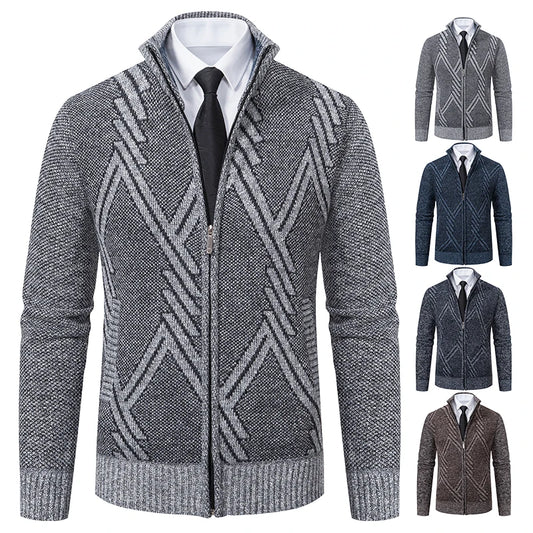 Spring Autumn Knit Cardigan Men Sweater Coat Man Clothes Brown Grey Brand Male Knitting Jackets