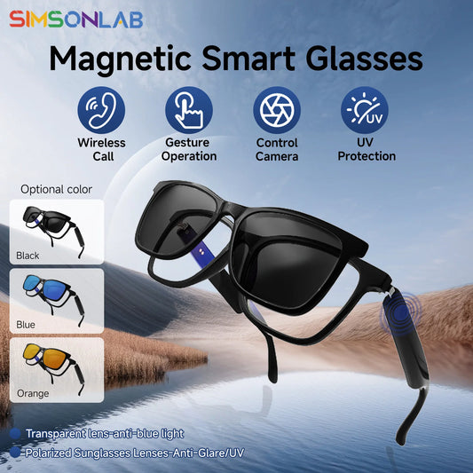 Hot Fashion Smart Glasses 2in1 Magnetic UV Protection Polarized Lenses Wireless Call Touch&Voice Assistant Men Music Sunglasses