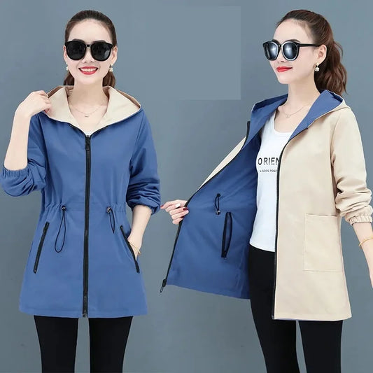 Double-Sided Trench Coat Women 2023 New Korean Casual Spring Autumn Loose Mid Long Windbreakers Female Outerwear Gabardina Mujer