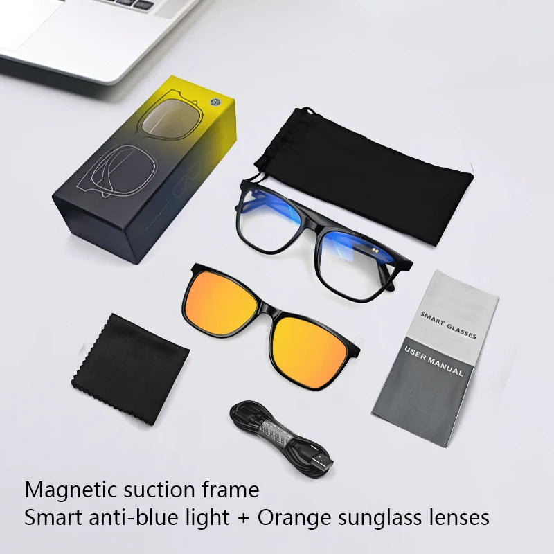 Hot Fashion Smart Glasses 2in1 Magnetic UV Protection Polarized Lenses Wireless Call Touch&Voice Assistant Men Music Sunglasses