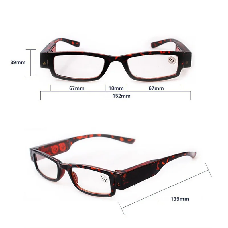 Reading Glasses With LED Light Women And Man Magnifying Glasses Light Up Night Presbyopic Glasses +1.0 +1.5 +2.0 To +4.0