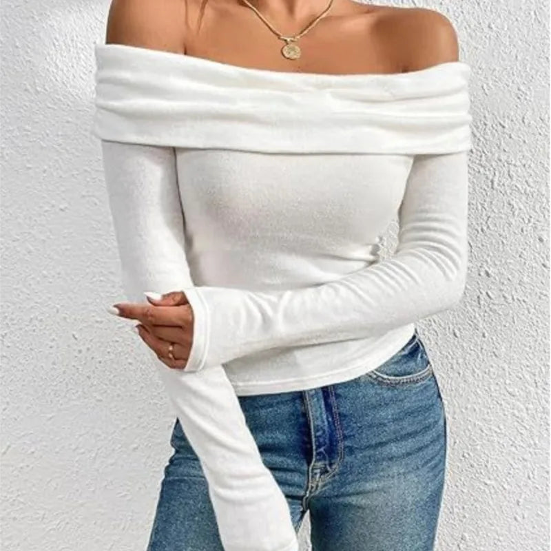 Long Sleeve T-shirts For Women Clothing One Neckline Women's Shirt 2024 Trend Pullover Women's Blouses Slim Fit Womans T Shirt