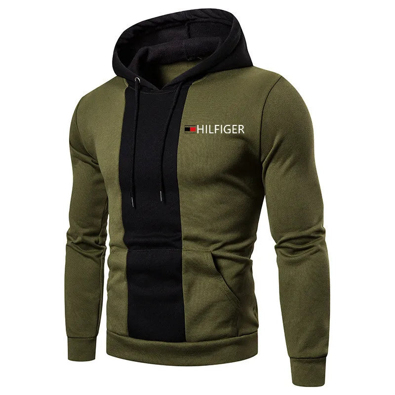 2024 Fashion Print Splicing Hooded Men's Fashion Splicing Hooded Sweatshirt Men's Spring Street Wear Casual Pullover Men's Coat
