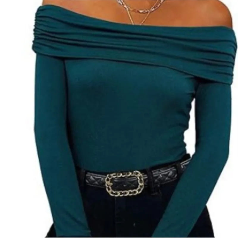 Long Sleeve T-shirts For Women Clothing One Neckline Women's Shirt 2024 Trend Pullover Women's Blouses Slim Fit Womans T Shirt
