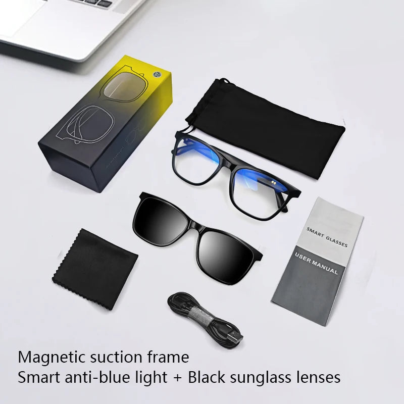Hot Fashion Smart Glasses 2in1 Magnetic UV Protection Polarized Lenses Wireless Call Touch&Voice Assistant Men Music Sunglasses