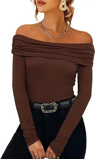 Long Sleeve T-shirts For Women Clothing One Neckline Women's Shirt 2024 Trend Pullover Women's Blouses Slim Fit Womans T Shirt