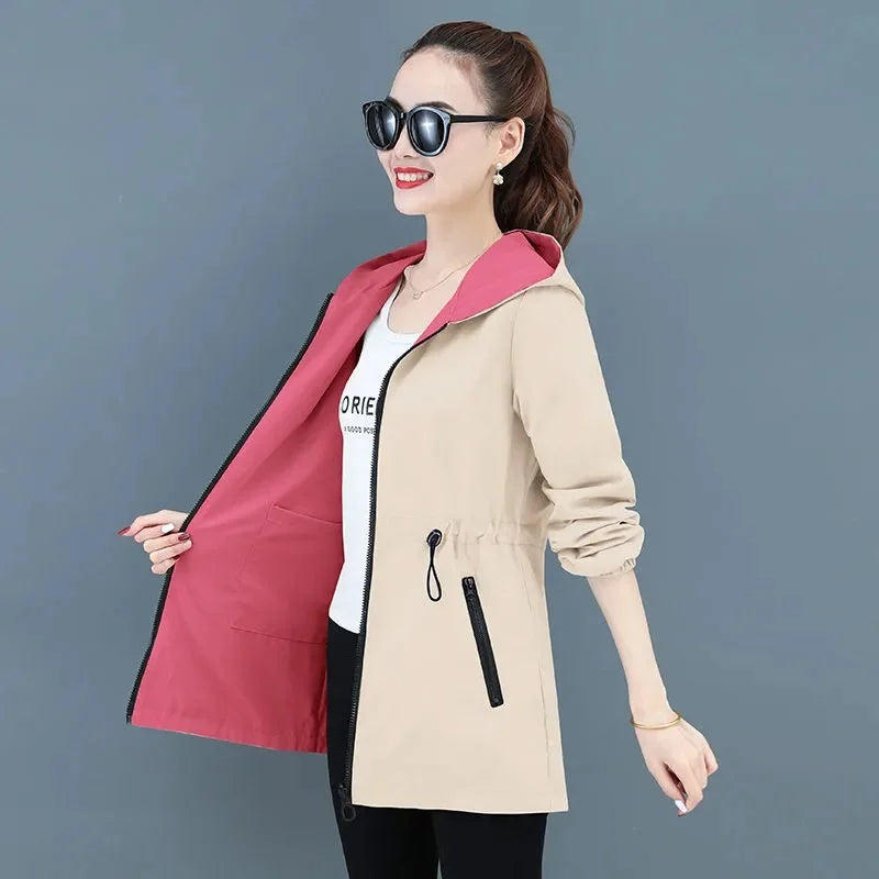 Double-Sided Trench Coat Women 2023 New Korean Casual Spring Autumn Loose Mid Long Windbreakers Female Outerwear Gabardina Mujer