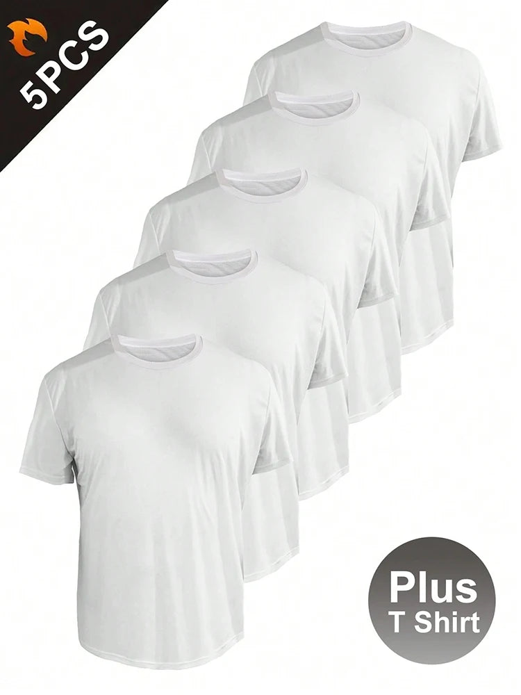 5PCS Plus T Shirt for Men's Big and Tall Shirts Men's Ultralight Quick Dry Sport T-Shirt 2XL/3XL/4XL/5XL/6XL