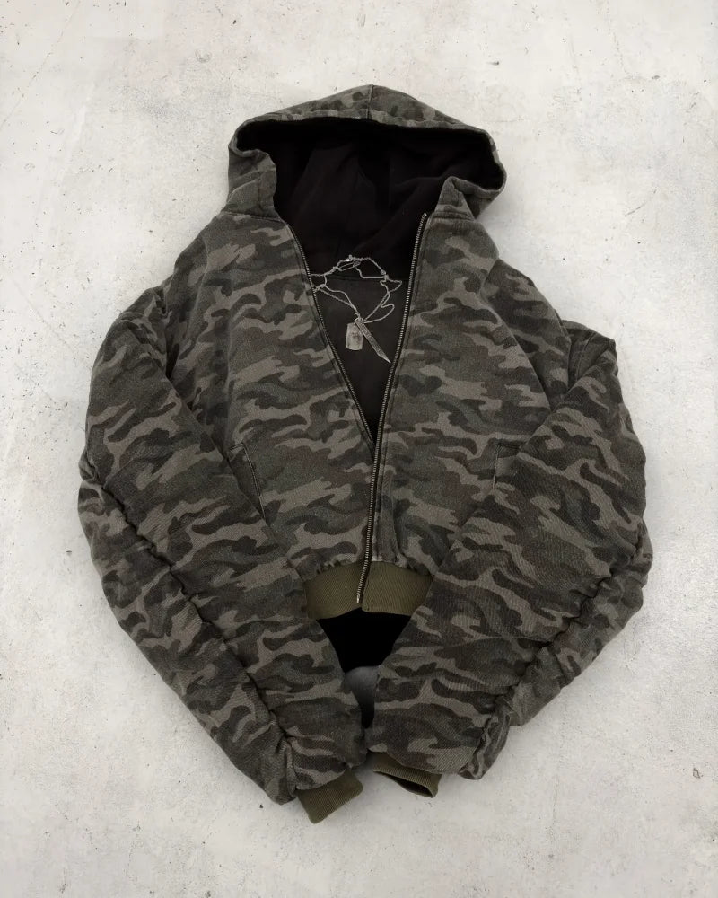 American Fashion Camouflage Plush Hat Jacket Coat Y2K High Street Hip hop Harajuku Loose Women Make Hoodies Fashion Streetwear