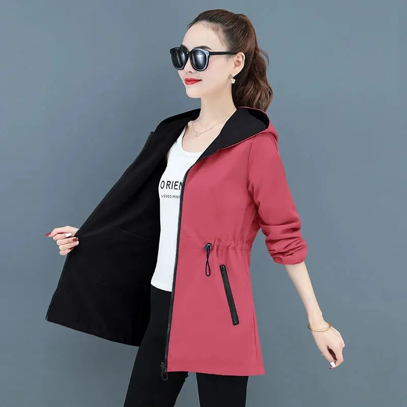 Double-Sided Trench Coat Women 2023 New Korean Casual Spring Autumn Loose Mid Long Windbreakers Female Outerwear Gabardina Mujer