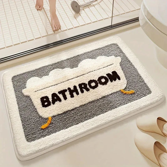 VIKAMA Faux Cashmere Floor Mats Bathroom Water Absorbent Foot Mats Non-slip Bathroom Cartoon Entry Floor Mats