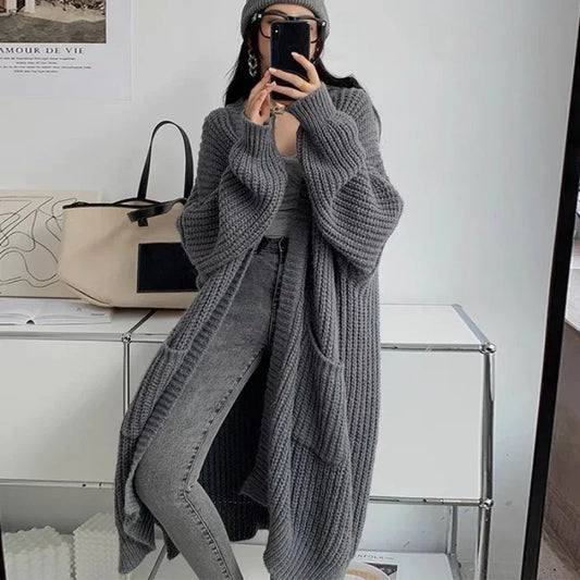 Long Cardigan 2025 Spring Knitted Women Loose V-neck Autumn Winter Elegant Sweet Outerwear Maxi Y2k Sweater Jumpers Soft Jacket