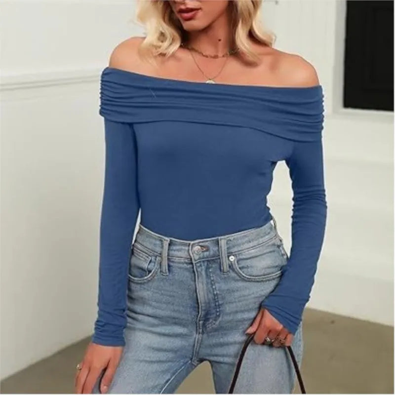 Long Sleeve T-shirts For Women Clothing One Neckline Women's Shirt 2024 Trend Pullover Women's Blouses Slim Fit Womans T Shirt