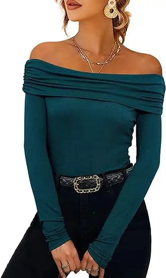 Long Sleeve T-shirts For Women Clothing One Neckline Women's Shirt 2024 Trend Pullover Women's Blouses Slim Fit Womans T Shirt