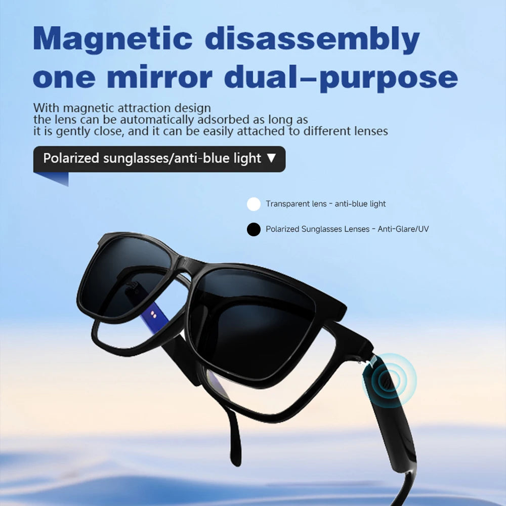 Hot Fashion Smart Glasses 2in1 Magnetic UV Protection Polarized Lenses Wireless Call Touch&Voice Assistant Men Music Sunglasses