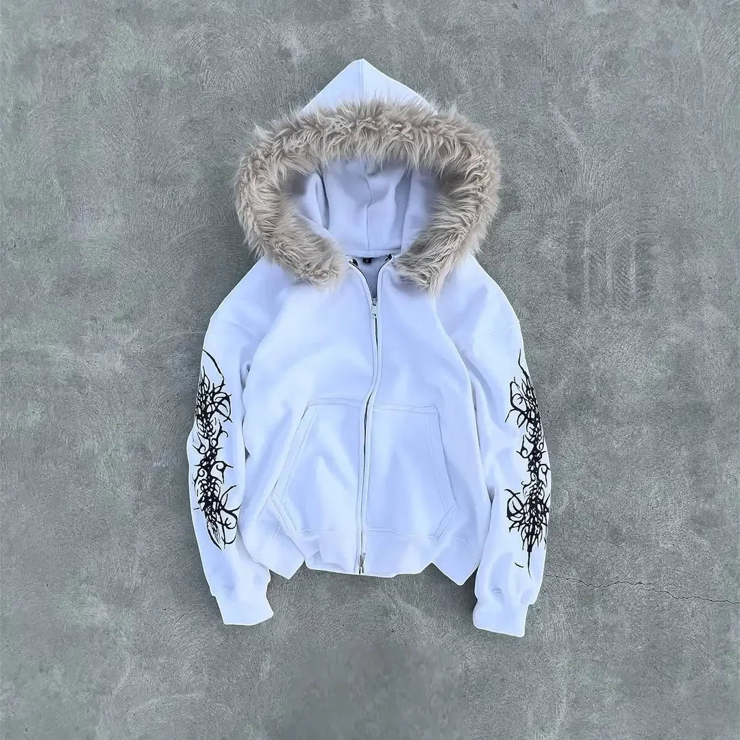 American Fashion Camouflage Plush Hat Jacket Coat Y2K High Street Hip hop Harajuku Loose Women Make Hoodies Fashion Streetwear