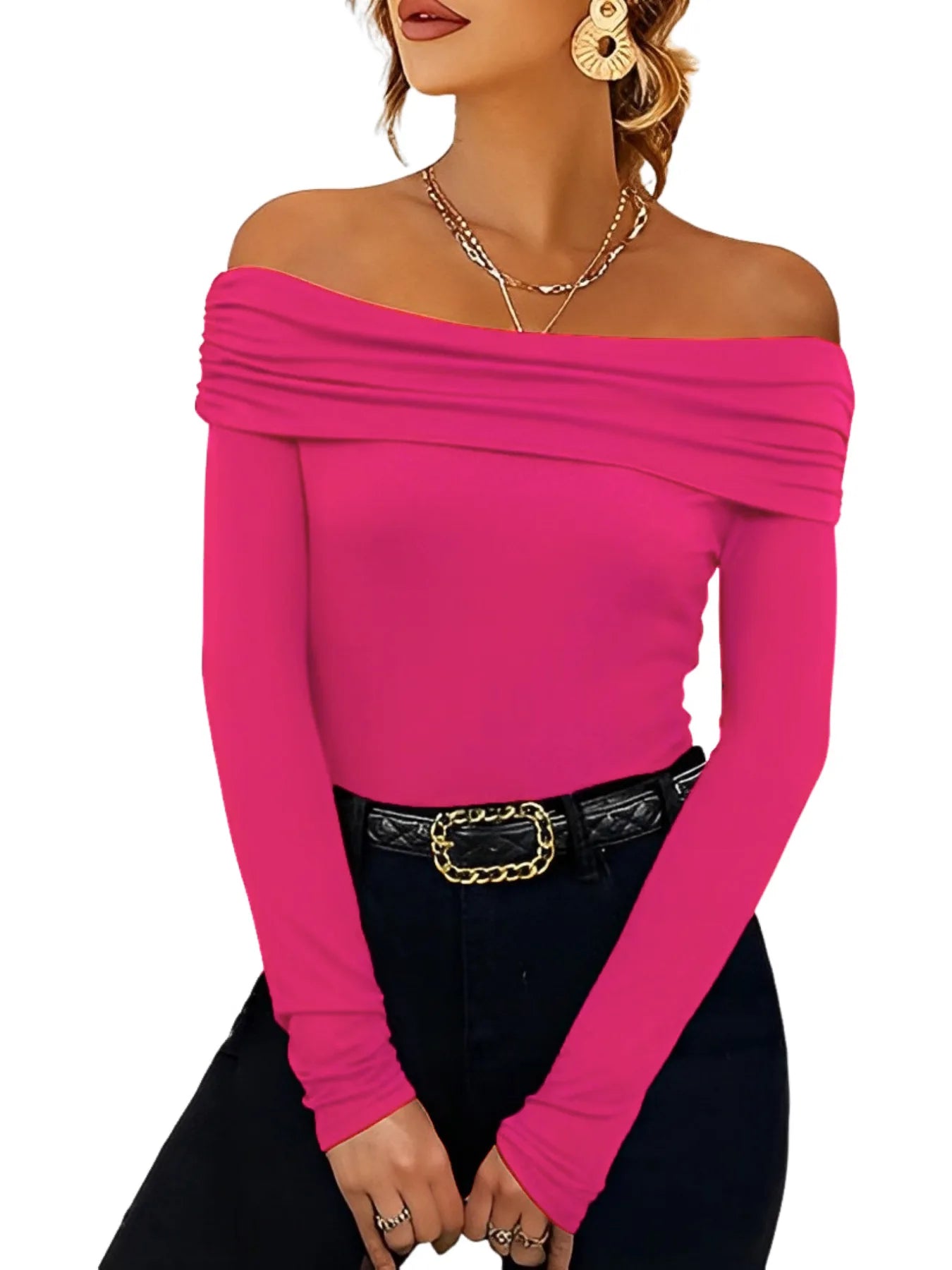 Long Sleeve T-shirts For Women Clothing One Neckline Women's Shirt 2024 Trend Pullover Women's Blouses Slim Fit Womans T Shirt
