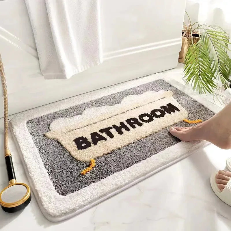 VIKAMA Faux Cashmere Floor Mats Bathroom Water Absorbent Foot Mats Non-slip Bathroom Cartoon Entry Floor Mats