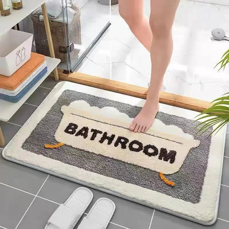 VIKAMA Faux Cashmere Floor Mats Bathroom Water Absorbent Foot Mats Non-slip Bathroom Cartoon Entry Floor Mats