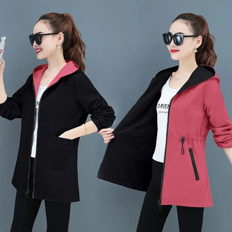 Double-Sided Trench Coat Women 2023 New Korean Casual Spring Autumn Loose Mid Long Windbreakers Female Outerwear Gabardina Mujer