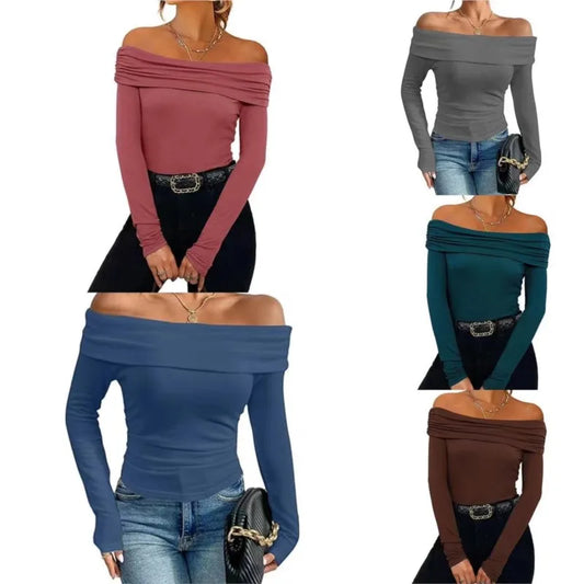 Long Sleeve T-shirts For Women Clothing One Neckline Women's Shirt 2024 Trend Pullover Women's Blouses Slim Fit Womans T Shirt