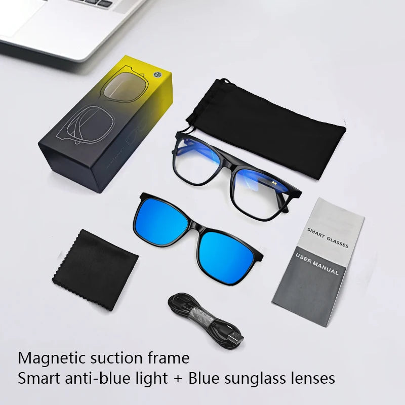Hot Fashion Smart Glasses 2in1 Magnetic UV Protection Polarized Lenses Wireless Call Touch&Voice Assistant Men Music Sunglasses