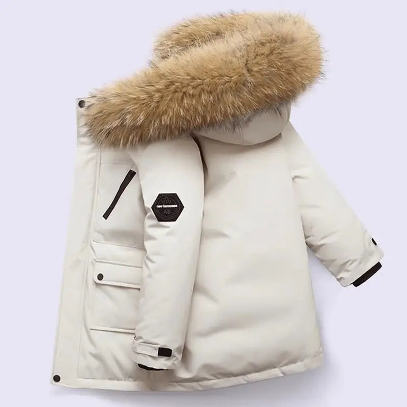 -30℃ Winter Kids Padded Jacket Children Thick Plus Velvet Warm Parkas Coat Boys Girls Fur Collar Hooded Cotton Clothes Outerwea